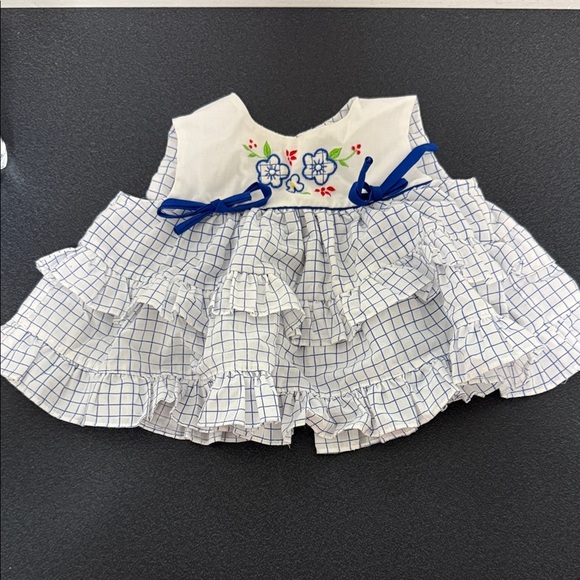 Carter's Other - Blue and White Checkered Baby Dress with Floral Embroidery 80’s